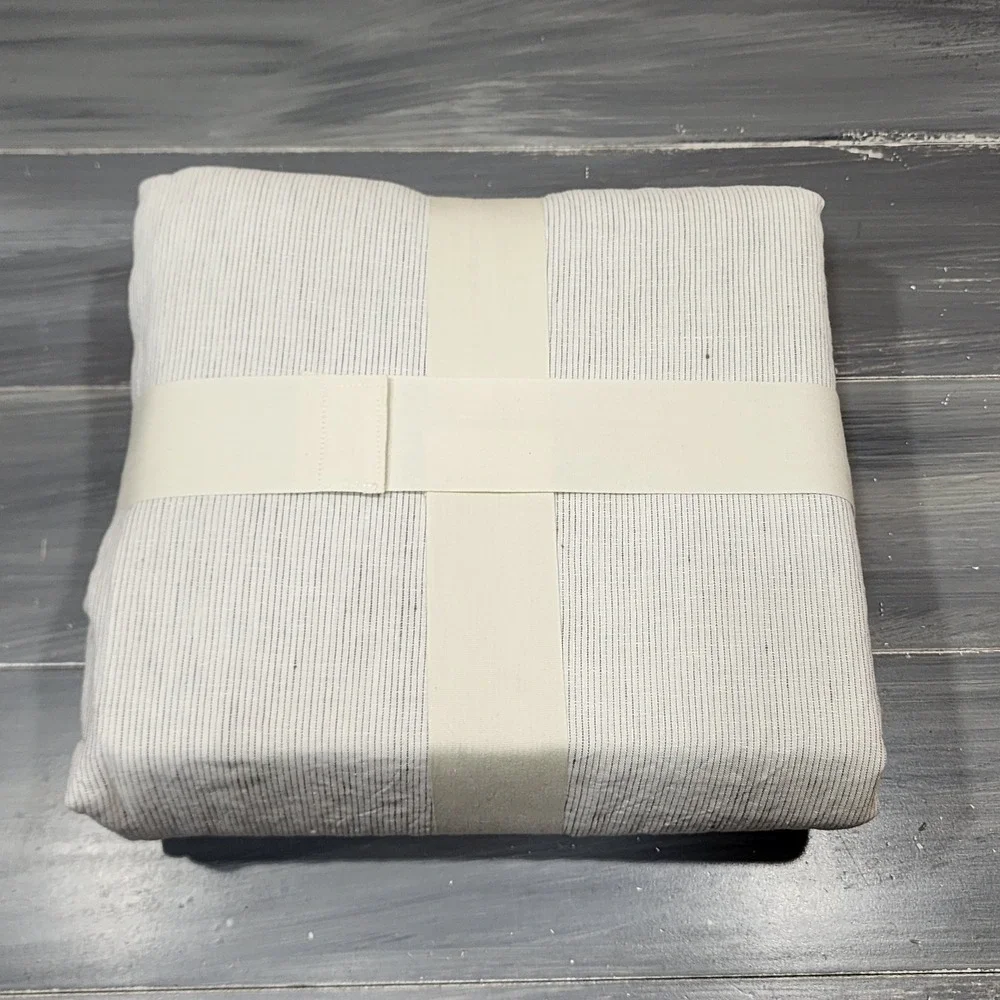 Casaluna 100% Linen 3pc Full Queen Duvet Cover Set White Gray Pinstripe